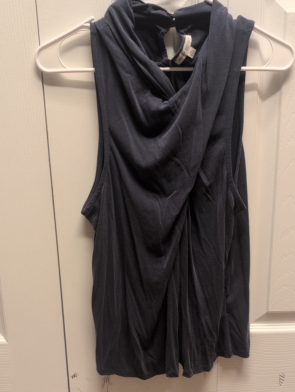 Green Envelope Navy Draped Sleeveless Tank Top